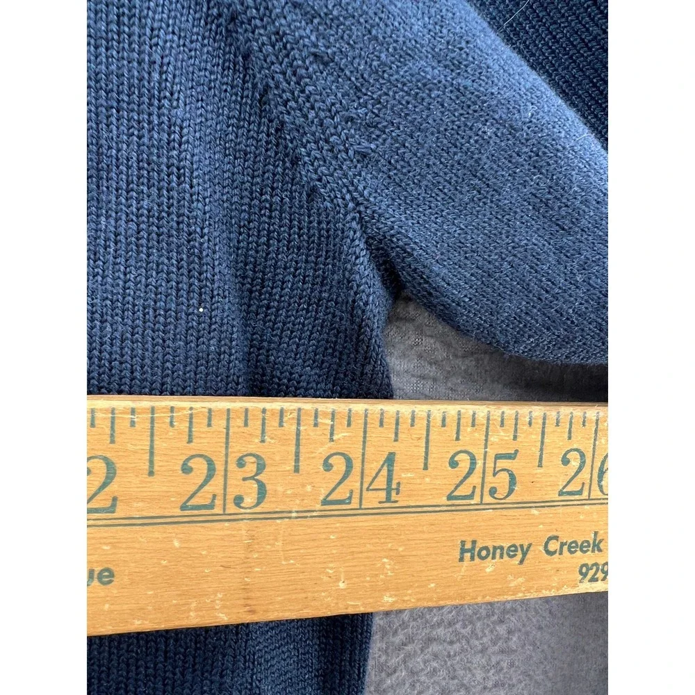 Orvis Sweater Mens XL Navy Blue Quarter Zip Pullover Orange Trim Ribbed Elbows